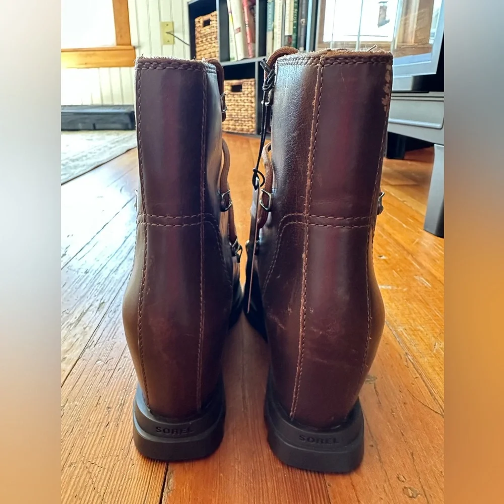 NWT Sorel Joan of arc Tan Leather Wedge Boots - Picture 13 of 16